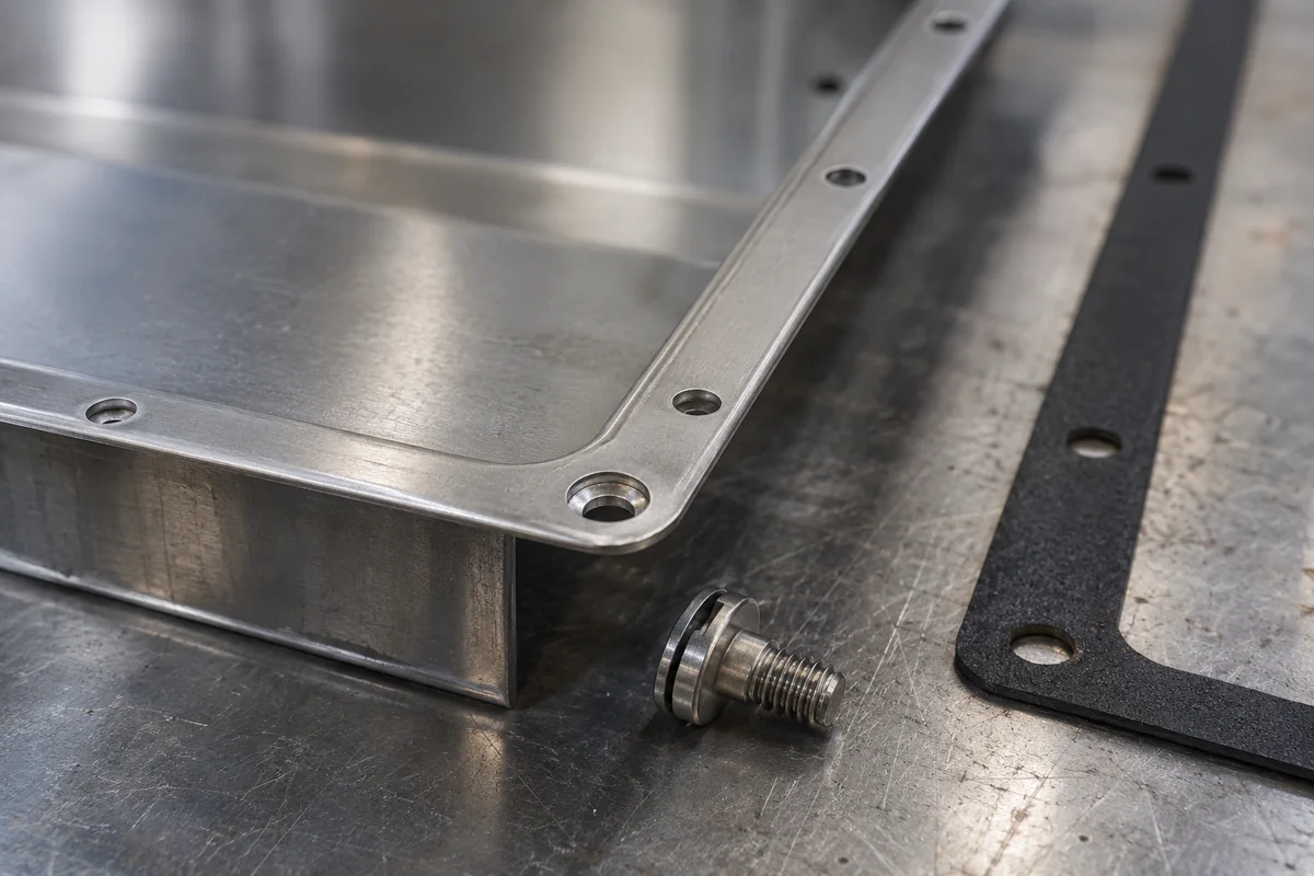 Plate seating edge, separate gasket strip and fastening hardware